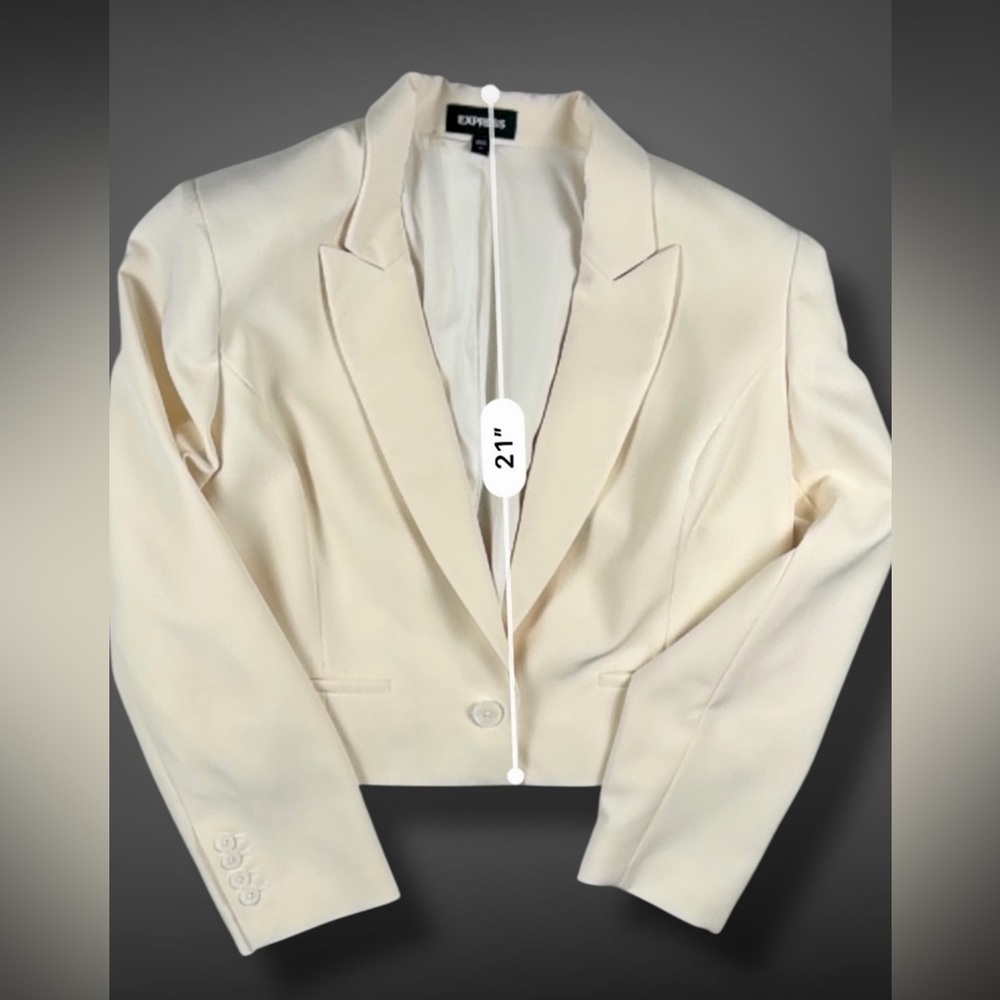Express Women’s Ivory Cropped Blazer Tailored One Button Jacket Size XL - Picture 12 of 17